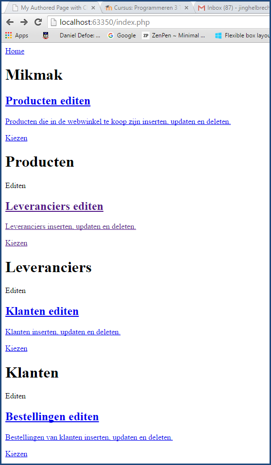 Mikmak Admin Index pagina niet opgemaakt